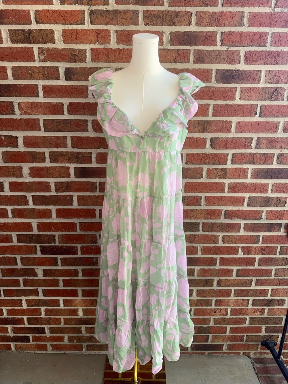 ANTONIO MELANI Green and Pink Floral Midi Dress